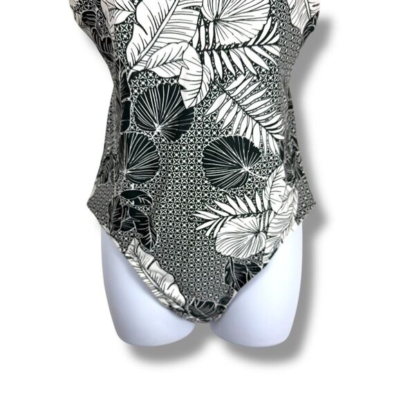 Kona Sol Swimsuit Womens Large Green White Tropical Leaf Print One-Piece - Picture 4 of 9